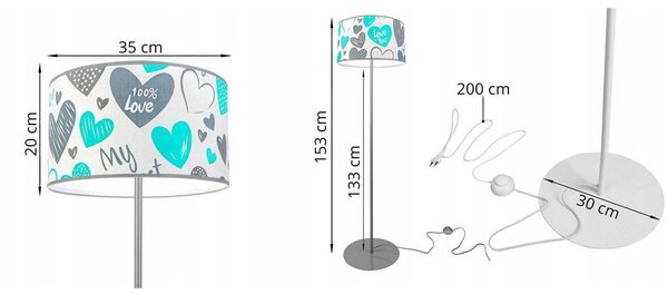 Detská stojacia lampa Heart, 1x biele textilné tienidlo so vzororm, (výber z 2 farieb konštrukcie), o, b