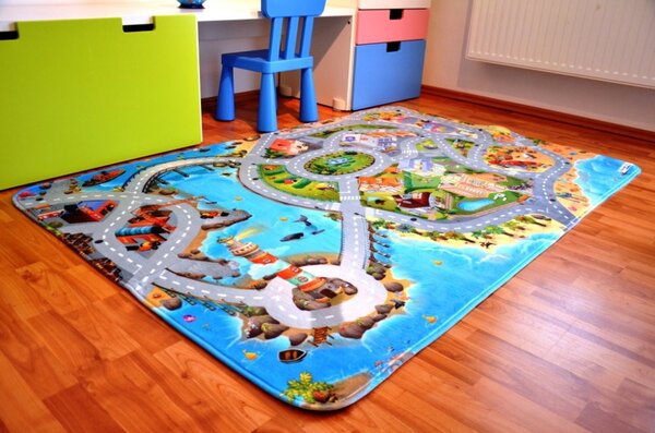 Vopi , Protišmykový kusový koberec Ultra Soft Mesto s plážou, 70x95, viacfarebná, detská izba