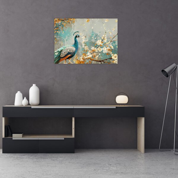 Obraz - Páv so zlatým dekorom (70x50 cm)