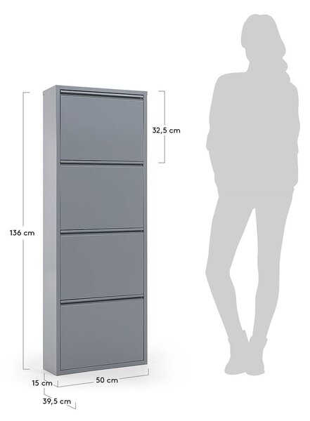 Svetlosivá kovová výklopná skrinka na topánky 50x136x15 cm Ode – Kave Home