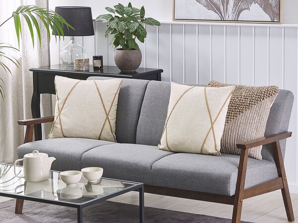 Sada 2 dekoratívnych vankúšov béžová polyester bavlna ľan juta 45 x 45 cm štvorcový tvar bez vzoru moderný rustikálny štýl doplnky