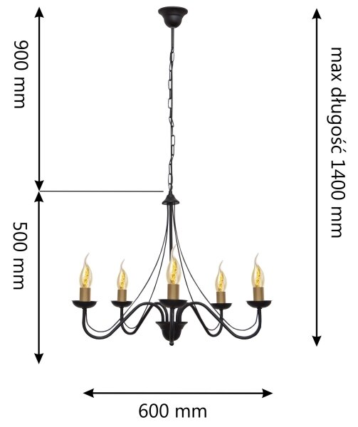 Luster na reťazi MALBO 5xE14/60W/230V
