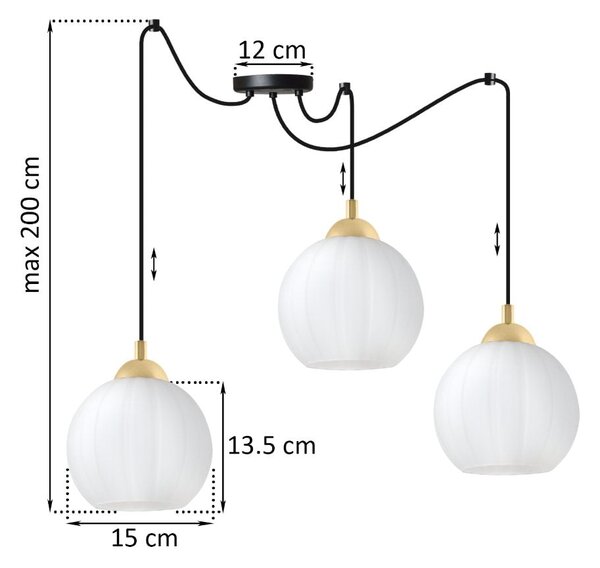 Závesné svietidlo Costa Spider, 3x biele sklenené tienidlo, b/g