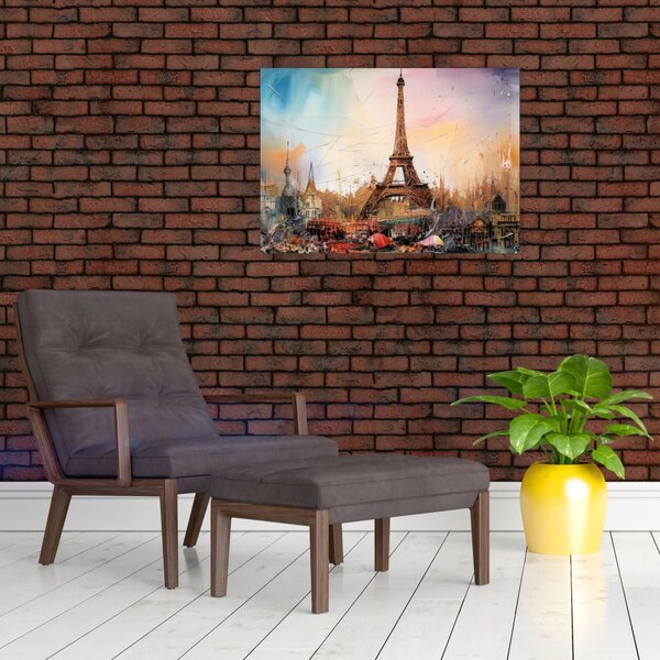 Obraz - Maľba Eiffelovej veže (70x50 cm)