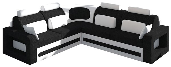 NABBI Bolzano L rohová sedačka s rozkladom a úložným priestorom čierna (Sawana 14) / biela (Soft 17)