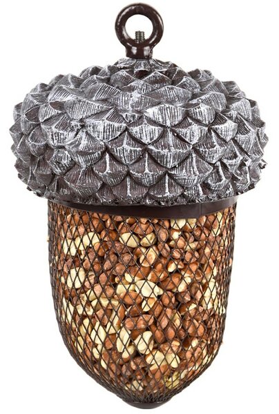 Závesné kŕmidlo pre vtáky Acorn, 30x13,5 cm, kov/polyesterová živica, sivá