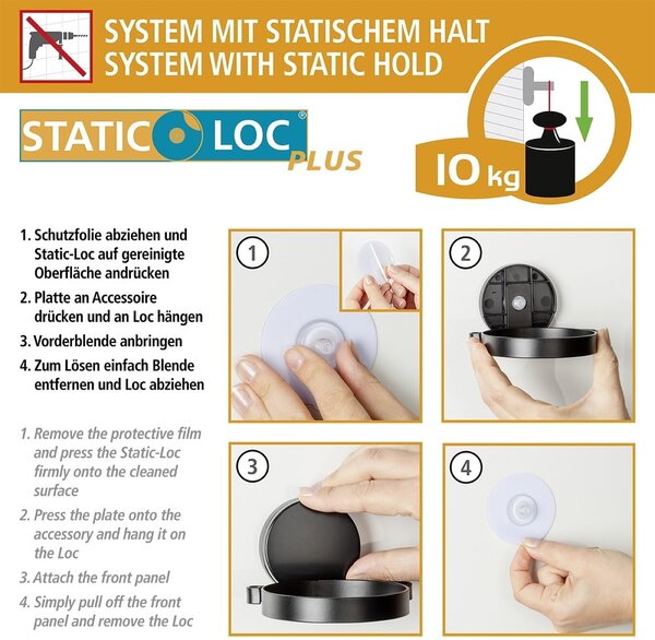 Čierno-biely nástenný dávkovač mydla Wenko Static-Loc® Plus