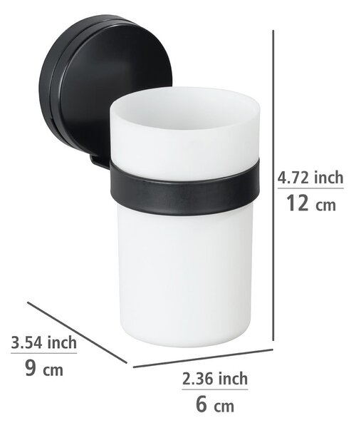 Čierno-biely nástenný pohárik na kefky Wenko Static-Loc® Plus