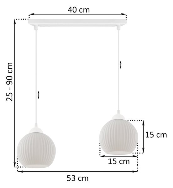 Závesné svietidlo Riffle Round, 2x biele sklenené tienidlo, w
