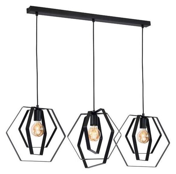 Luster na lanku HEXAGON 3xE27/60W/230V čierna