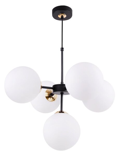 Závesné svietidlo Florence, 5x biele sklenené tienidlo, g