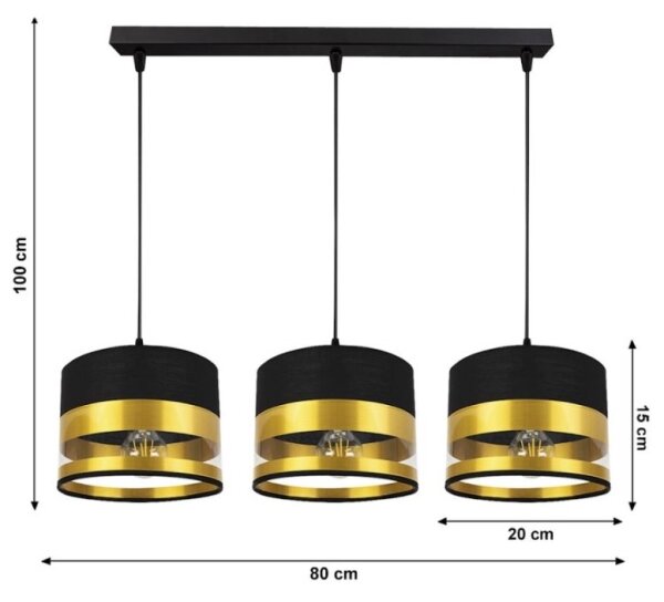 Luster na lanku MILO 3xE27/60W/230V zlatá/čierna