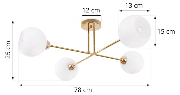 Stropné svietidlo Eliza, 4x biele sklenené tienidlo, G