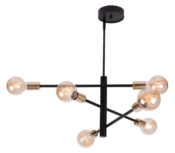 Luster na tyči ONYX 6xE27/60W/230V čierna/zlatá