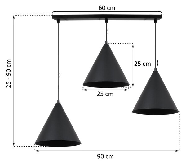 Závesné svietidlo Soho, 3x čierne kovové tienidlo, (fi 25cm)