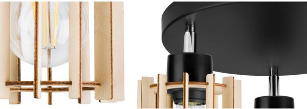 Stropné svietidlo Timber 7, 3x drevené tienidlo, op