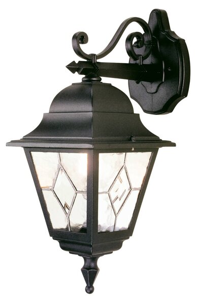Vonkajšia nástenná lampa Norfolk, čierna/číra, s olovnatým sklom, IP43, Čierna, kov, Nástenné svietidlo