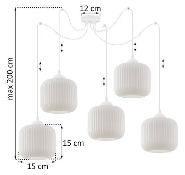 Závesné svietidlo Riffle Spider, 5x biele sklenené tienidlo, w