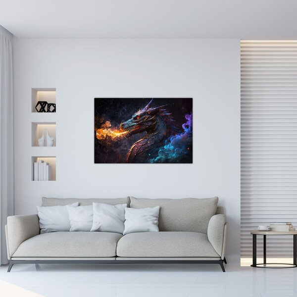Obraz - Drak pľuvajúce plamene (90x60 cm)