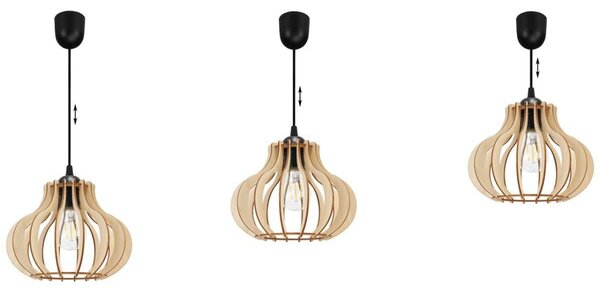 Závesné svietidlo Timber 3, 1x drevené tienidlo, lp, m