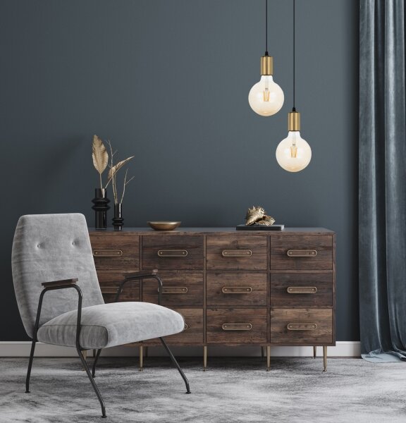 Luster na lanku MIROS 2xE27/60W/230V guľatý čierna/zlatá