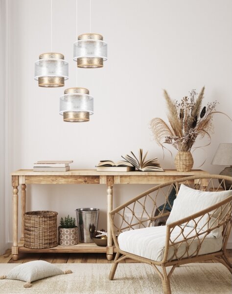 Luster na lanku GABI 3xE27/60W/230V zlatá/biela pr. 45 cm