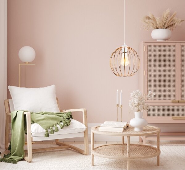 Luster na lanku MATT 1xE27/60W/230V biela/medená