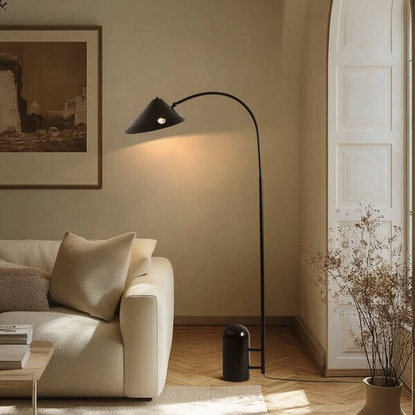 Lucande stojacia lampa Alviero, 157 cm, čierne, kov, mramor, Čierna, Obývacia izba / jedáleň, kov, Vintage, Stojaca lampa