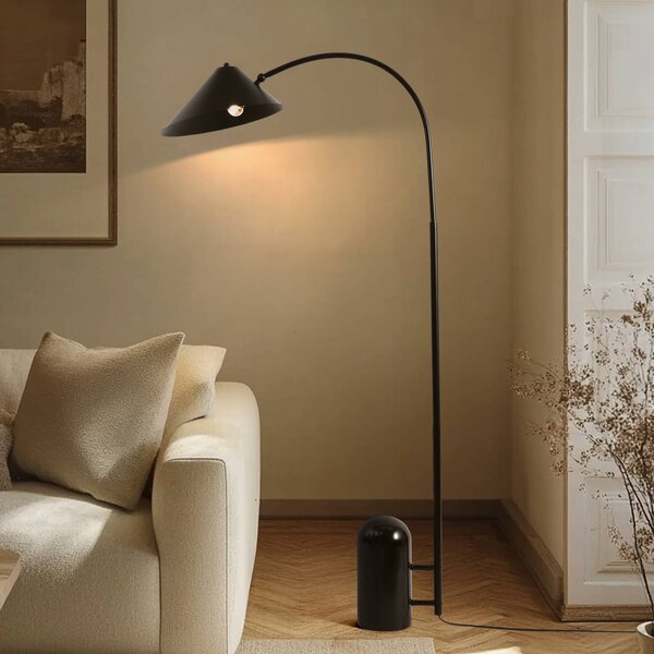 Lucande stojacia lampa Alviero, 157 cm, čierne, kov, mramor, Čierna, Obývacia izba / jedáleň, kov, Vintage, Stojaca lampa