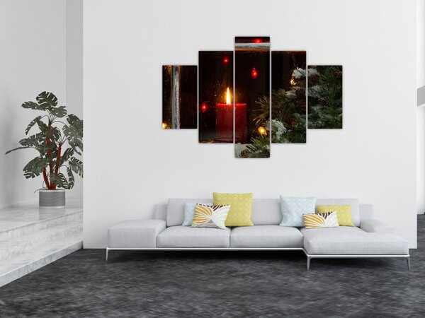 Obraz - Žiariaca vianočná sviečka (150x105 cm)