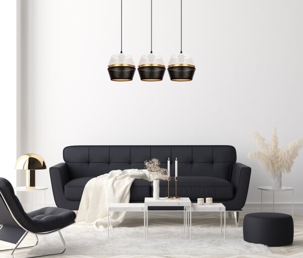 Luster na lanku PARIS 3xE27/60W/230V biela/čierna/zlatá