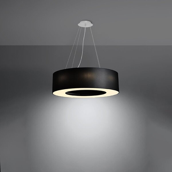 Závesné svietidlo Saturno, 1x čierne textilné tienidlo, (biely plast), (fi 70 cm)