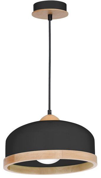Závesné svietidlo Studio, 1x drevené/čierne kovové tienidlo, (fi 32cm), b/br