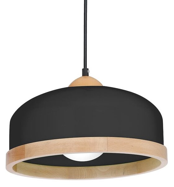 Závesné svietidlo Studio, 1x drevené/čierne kovové tienidlo, (fi 32cm), b/br