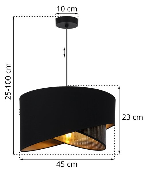 Závesné svietidlo Asti Duo, 1x PVC/čierne textilné tienidlo, (fi 45cm), g, b