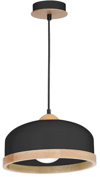 Závesné svietidlo Studio, 1x drevené/čierne kovové tienidlo, (fi 32cm), b/br