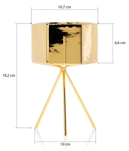 KERAMICKÝ KVETINÁČ SO STOJANOM SASHI 18X10 CM ZLATÁ