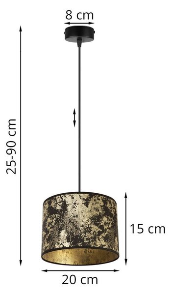Závesné svietidlo Werona 2, 1x čierne/zlaté textilné tienidlo, (fi 20cm), g