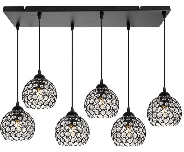 Závesné svietidlo Crystal, 5x čierne krištáľové tienidlo