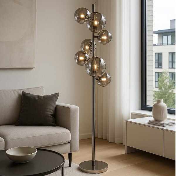 Brilagi - LED Stojacia lampa MILLA 7xG9/3W/230V čierny chróm/dymové sklo