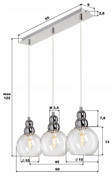 Luster na lanku AKSO 3xE14/40W/230V strieborná