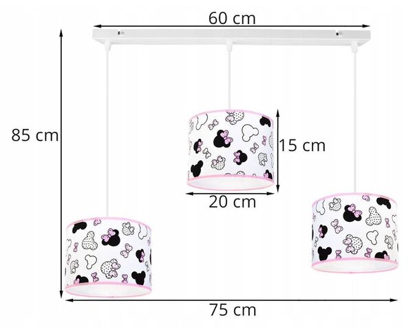Detské závesné svietidlo Minnie, 3x textilné tienidlo so vzorom