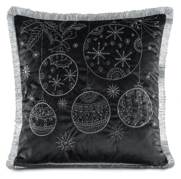 VIANOČNÁ DEKORAČNÁ OBLIEČKA NA VANKÚŠ HOLLY 45X45 CM ČIERNA