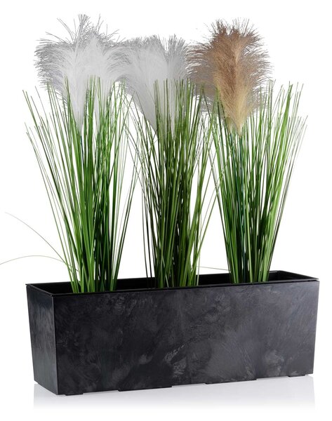 PLASTOVÝ KVETINÁČ BOUQUET 56X19 CM IMITÁCIA BETÓNU ČIERNA