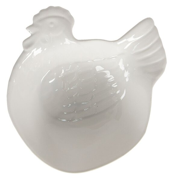 Biela keramická miska v dizajne sliepky Campagne - 23 * 26 * 7 cm - Clayre & Eef