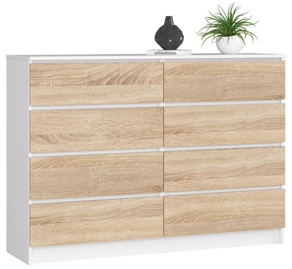 Komoda K140 8SZ CLP biela / sonoma
