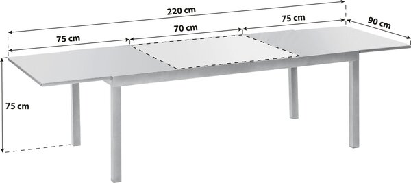 ZÁHRADNÝ STÔL, kov, sklo, 150-220/90/75 cm Gardenson - Online Only záhrada, Online Only