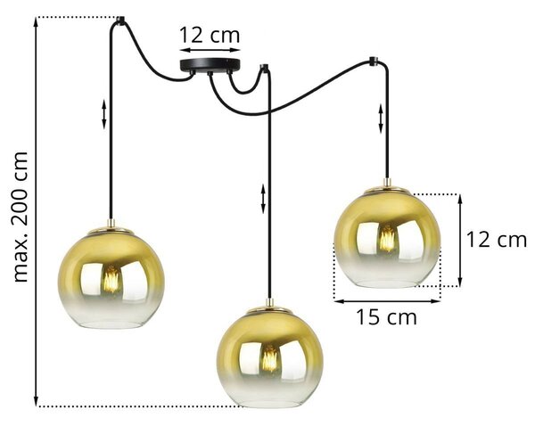 Závesné svietidlo Bergen Gold Spider, 3x zlaté/transparentné sklenené tienidlo (fi 15cm)