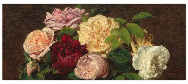 Obraz - Henri Fantin-Latour, Roses de Nice on a Table, reprodukcia (120x50 cm)