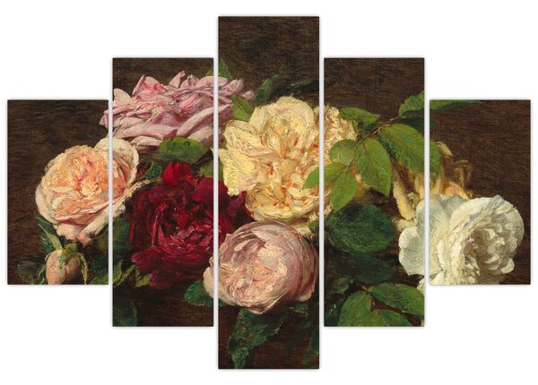 Obraz - Henri Fantin-Latour, Roses de Nice on a Table, reprodukcia (150x105 cm)